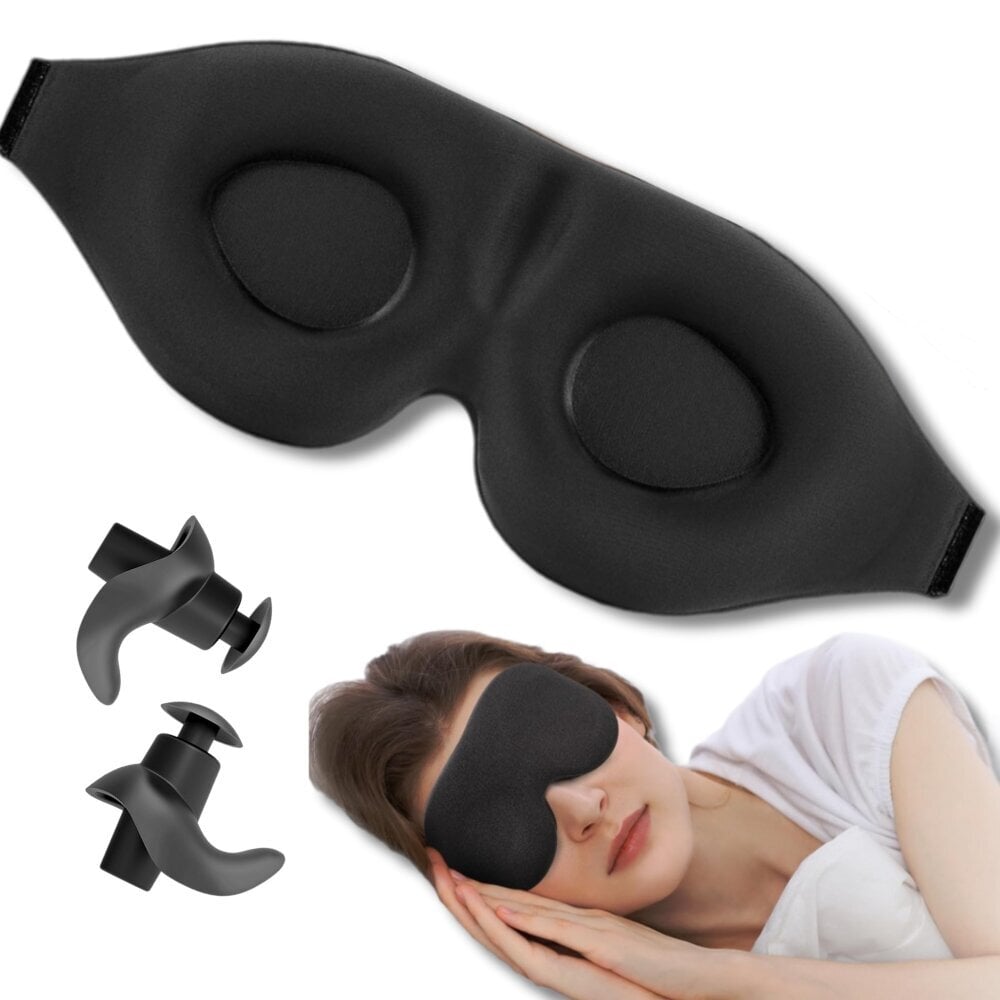 3D miego kaukė unisex su ausų kištukais, juoda цена и информация | Naktiniai, pižamos moterims | pigu.lt