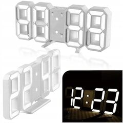 Электронные часы с будильником и 3D LED-дисплеем, белые, размеры 21,5 x 8,7 x 4 см. цена и информация | Часы | pigu.lt