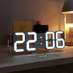 Электронные часы с будильником и 3D LED-дисплеем, белые, размеры 21,5 x 8,7 x 4 см. цена и информация | Часы | pigu.lt