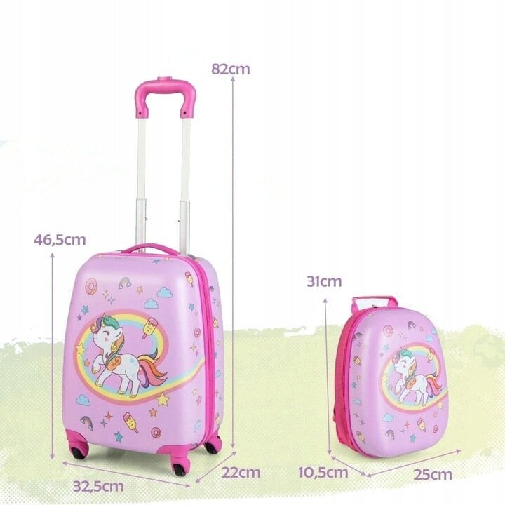 Kuprinės ir lagamino rinkinys vaikams Costway, rožinis цена и информация | Lagaminai, kelioniniai krepšiai | pigu.lt