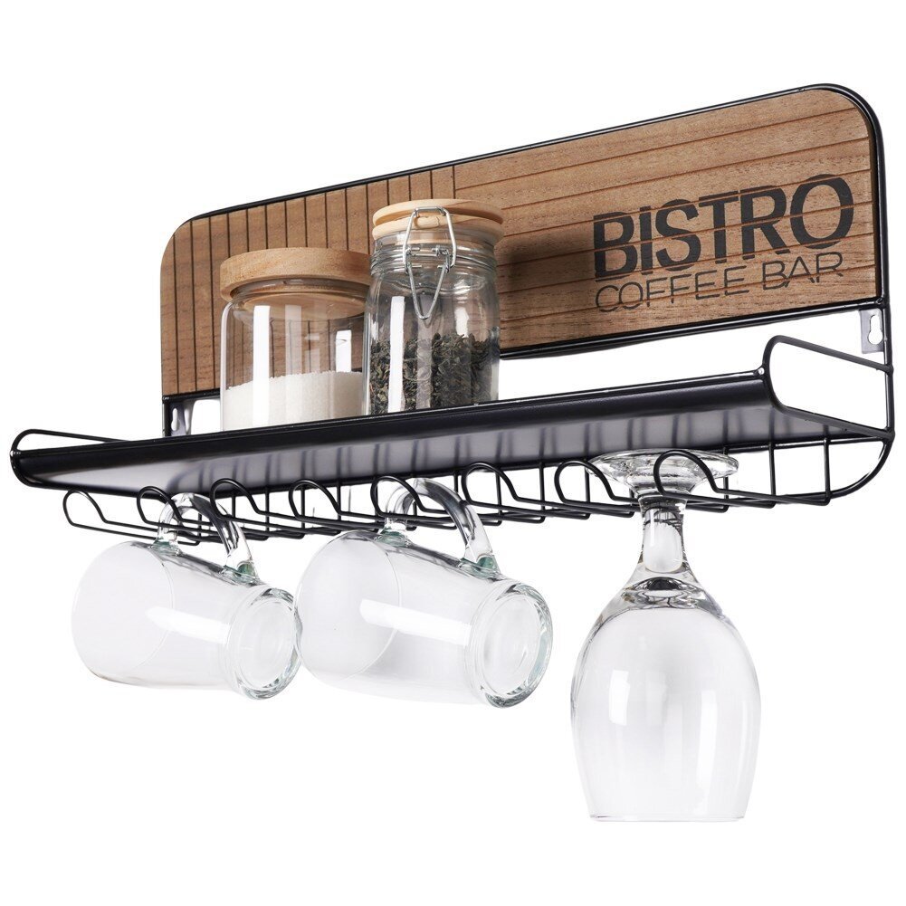 Virtuvės sieninė lentyna Home Styling Collection Bistro, ruda/juoda kaina ir informacija | Virtuvės baldų priedai | pigu.lt