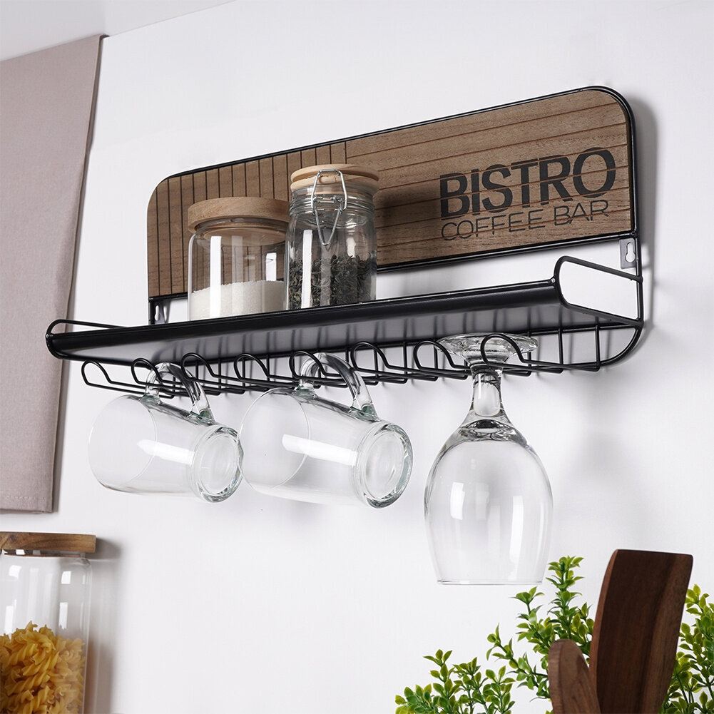 Virtuvės sieninė lentyna Home Styling Collection Bistro, ruda/juoda kaina ir informacija | Virtuvės baldų priedai | pigu.lt