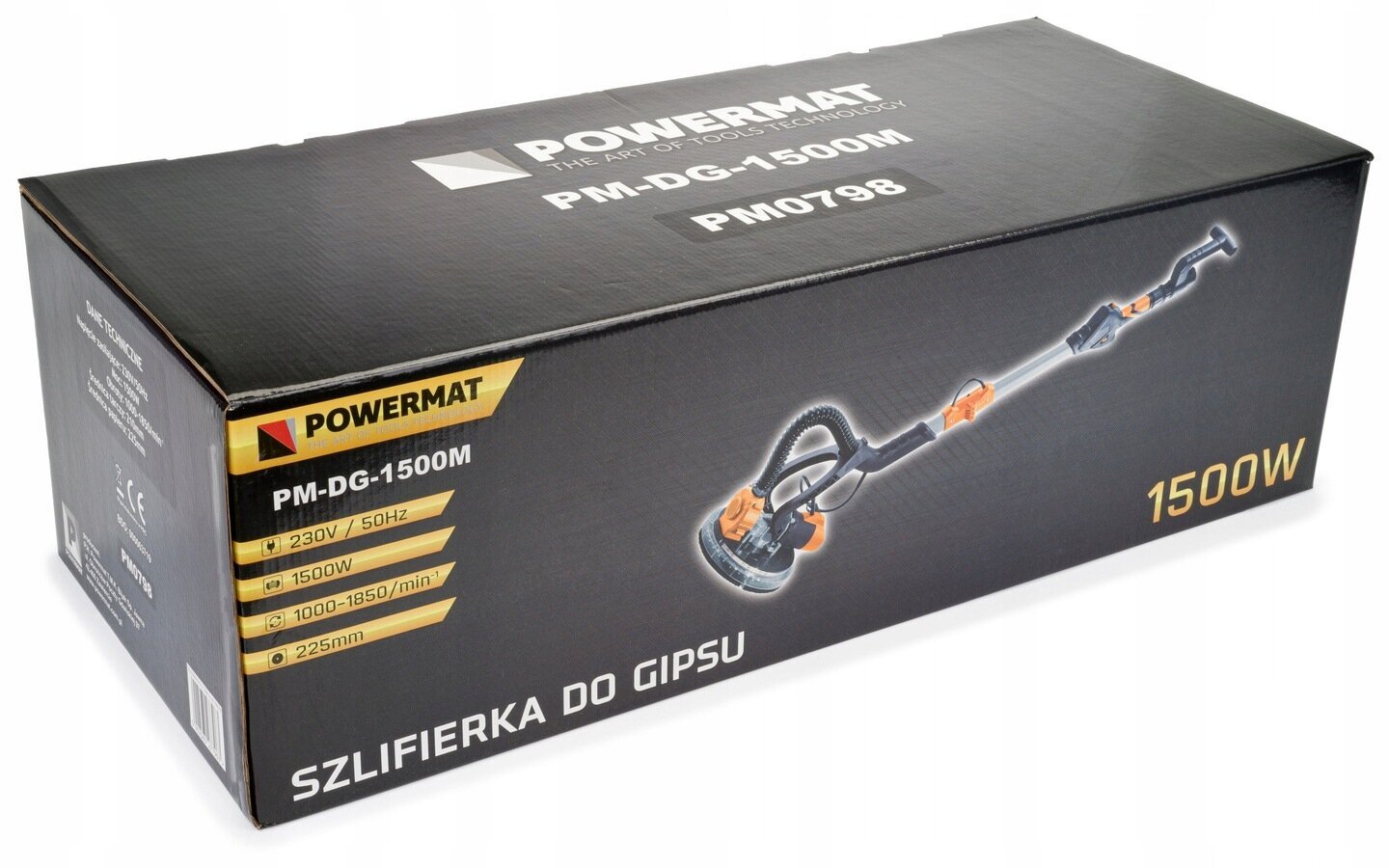 Gipso šlifuoklis Powermat PM-DG-1500M, 1500W, 225mm, su LED apšvietimu kaina ir informacija | Šlifuokliai | pigu.lt
