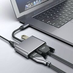 Aliuminio adapterio centras 4W1 USB-C ant 4K HDMI, VGA, USB 3.0, PD USB-C kaina ir informacija | Adapteriai, USB šakotuvai | pigu.lt