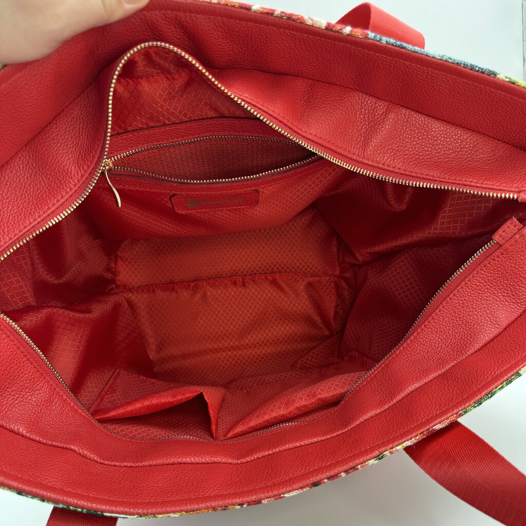 Didelė raudonos spalvos rankų darbo odos ir audinio rankinė / kuprinė Kristicija Leather Goods kaina ir informacija | Pirkinių krepšiai | pigu.lt