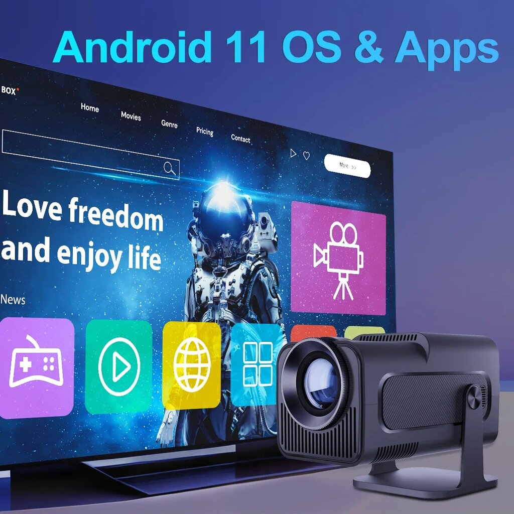 4K Android 11 projektorius Native 1080P 390ANSI Dual Wifi6 BT5.0 1920*1080P kaina ir informacija | Projektoriai | pigu.lt