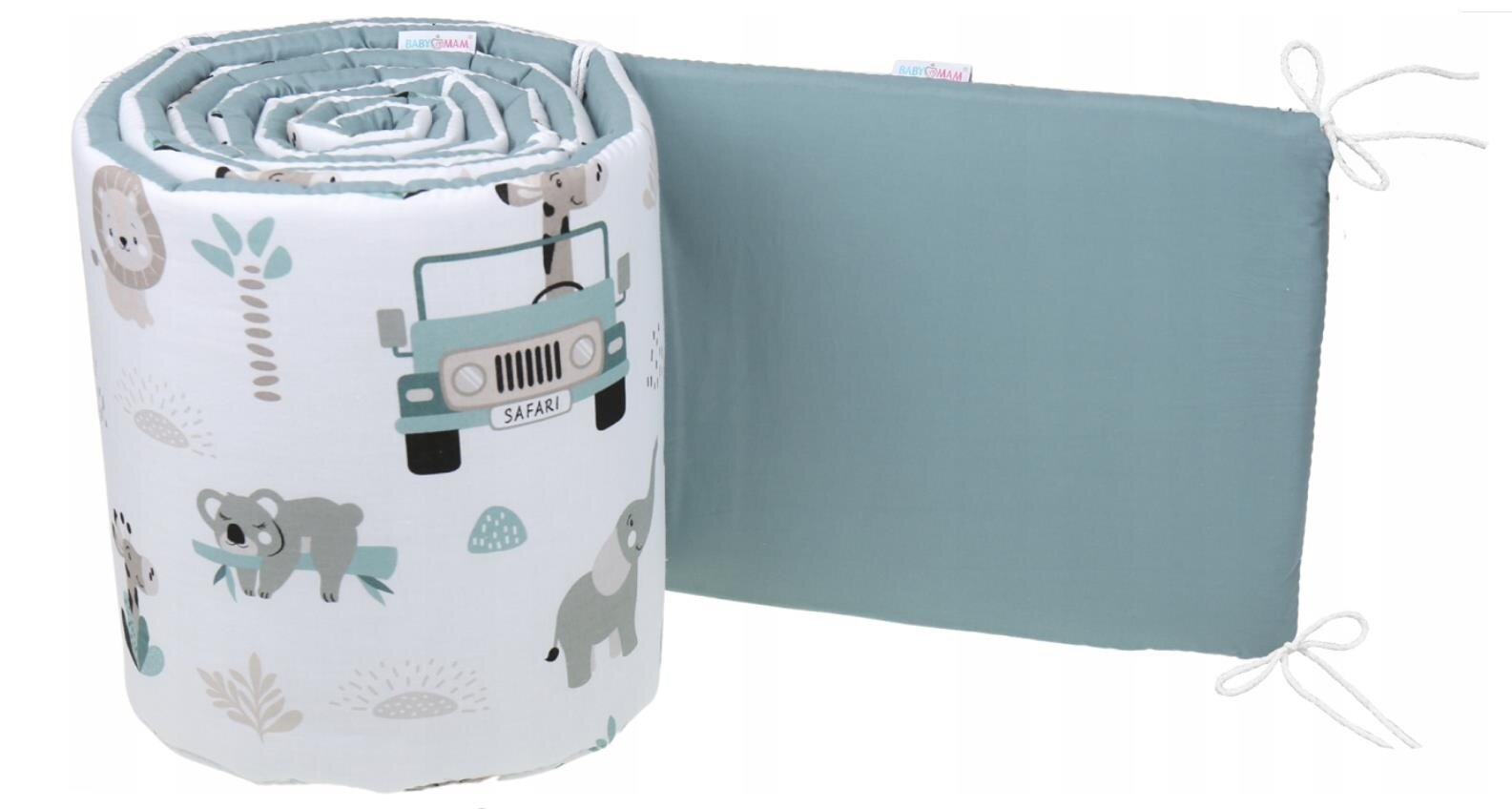 Minkšta kūdikio lovytės apsauga Babymam, 180x30 cm, Balta/Žalia kaina ir informacija | Saugos varteliai, apsaugos | pigu.lt