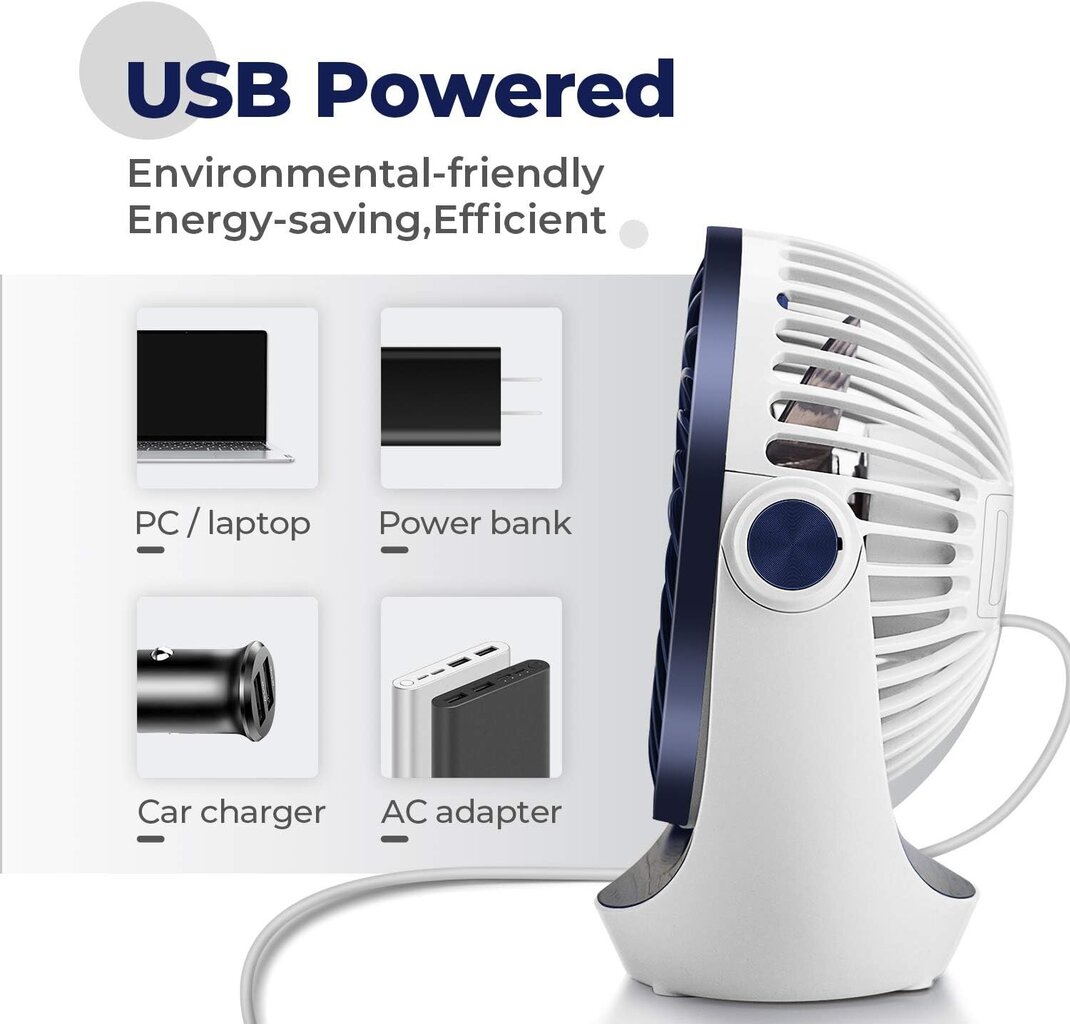 Stalo ventiliatorius, USB, 2.5W, mėlynas kaina ir informacija | Ventiliatoriai | pigu.lt