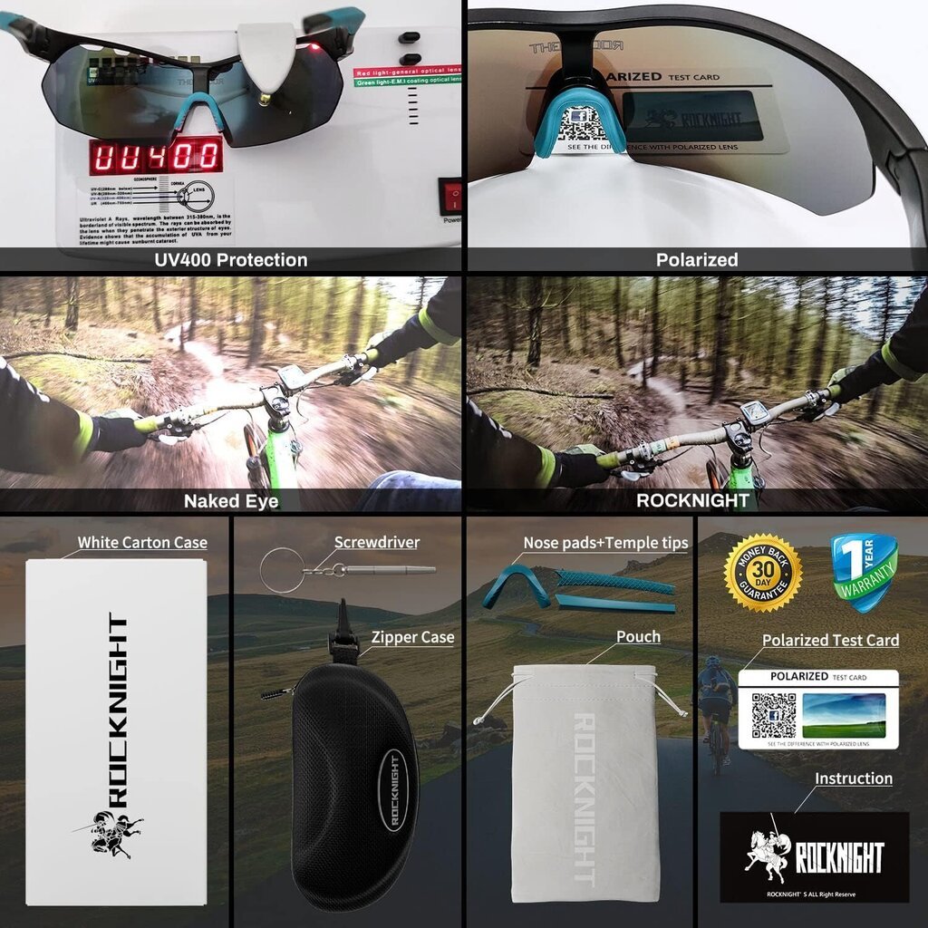 Dviračių akiniai nuo saulės Rocknight HD TR90, mėlyni kaina ir informacija | Sportiniai akiniai | pigu.lt