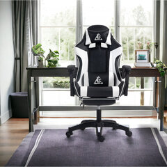 Žaidimų kėdė su atrama kojoms eCarla EC Gaming, juoda/balta kaina ir informacija | Biuro kėdės | pigu.lt