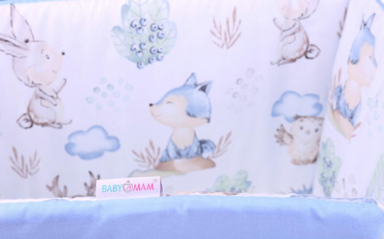Minkšta kūdikio lovytės apsauga Babymam, 180x30 cm, Balta/Mėlyna kaina ir informacija | Saugos varteliai, apsaugos | pigu.lt