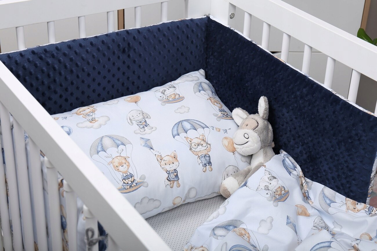 Minkšta kūdikio lovytės apsauga Babymam 180x30, Mėlyna kaina ir informacija | Saugos varteliai, apsaugos | pigu.lt