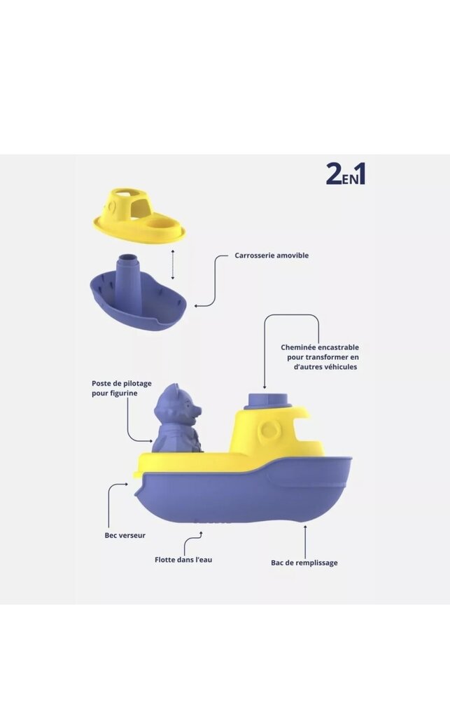Vonios žaislas valtis Le Jouet Simple, mėlynas kaina ir informacija | Žaislai kūdikiams | pigu.lt