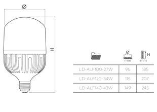 LED lemputė F100, 27W, 2900lm, E27, 4000K, LD-ALF100-27W, GTV kaina ir informacija | Elektros lemputės | pigu.lt