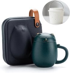 Puodelis Katė su arbatos sieteliu ir maišeliu 350ml kaina ir informacija | Originalūs puodeliai | pigu.lt