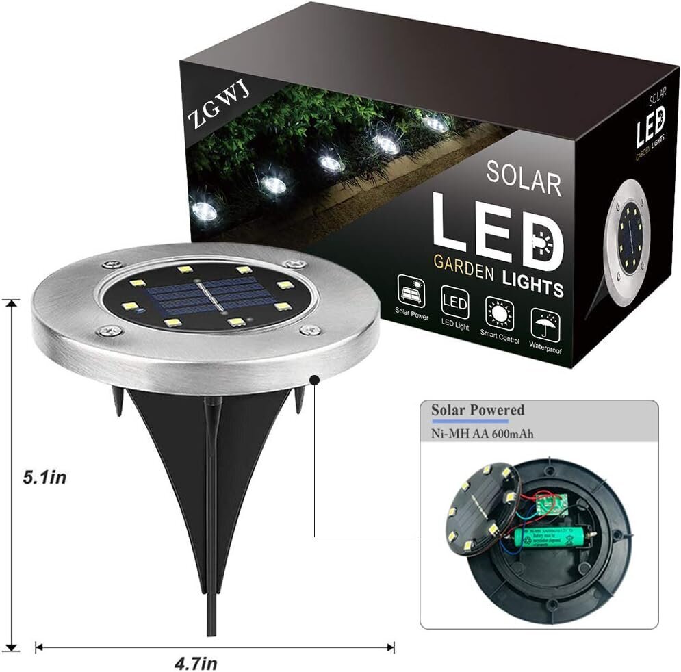 Saulės įžeminimo LED šviestuvai ZGWJ, 8 vnt. kaina ir informacija | Lauko šviestuvai | pigu.lt