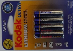Elementai Kodak ultra lithium AAA 1.5V 4vnt. цена и информация | Батарейки | pigu.lt
