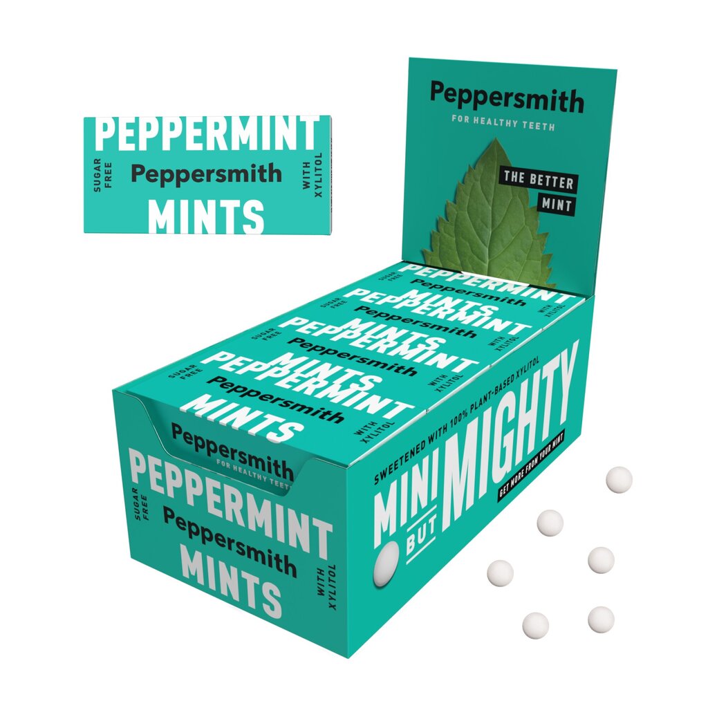 Mėtų skonio saldainiai Peppersmith su ksilitoliu, 12 pak. x 25 vnt. kaina ir informacija | Saldumynai | pigu.lt
