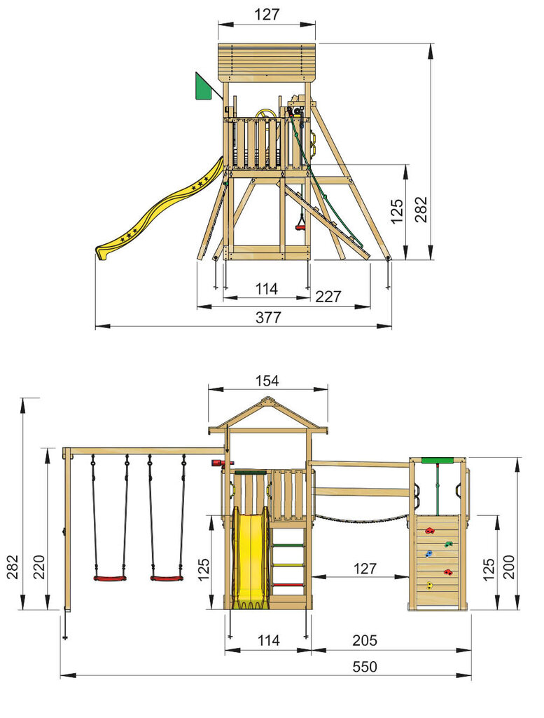 Žaidimo aikštelė Jungle Gym House Clutter Bridge 2-Swing цена и информация | Vaikų žaidimų nameliai | pigu.lt