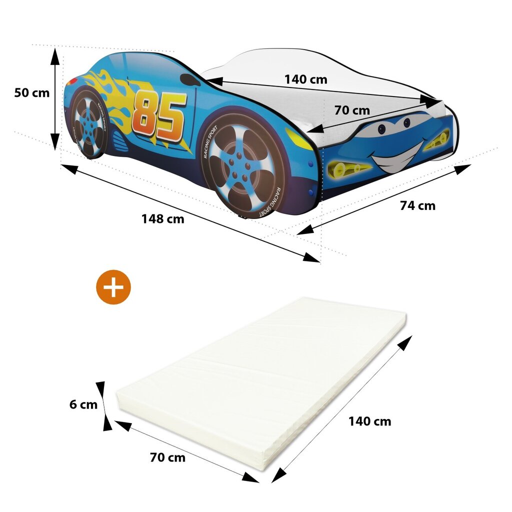 Vaikiška lova su čiužiniu Iglobal ZigZak, 140x70 cm, mėlyna kaina ir informacija | Vaikiškos lovos | pigu.lt