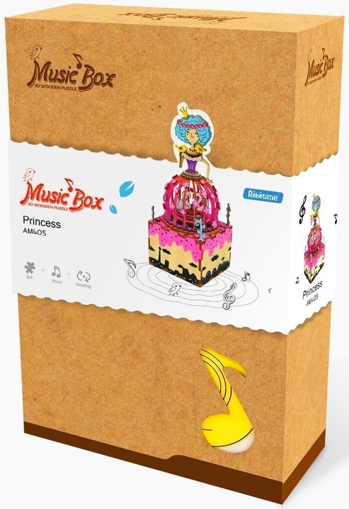 Medinė 3D dėlionė Robotime Princesės muzikos dėžutė, 118 d. kaina ir informacija | Dėlionės (puzzle) | pigu.lt