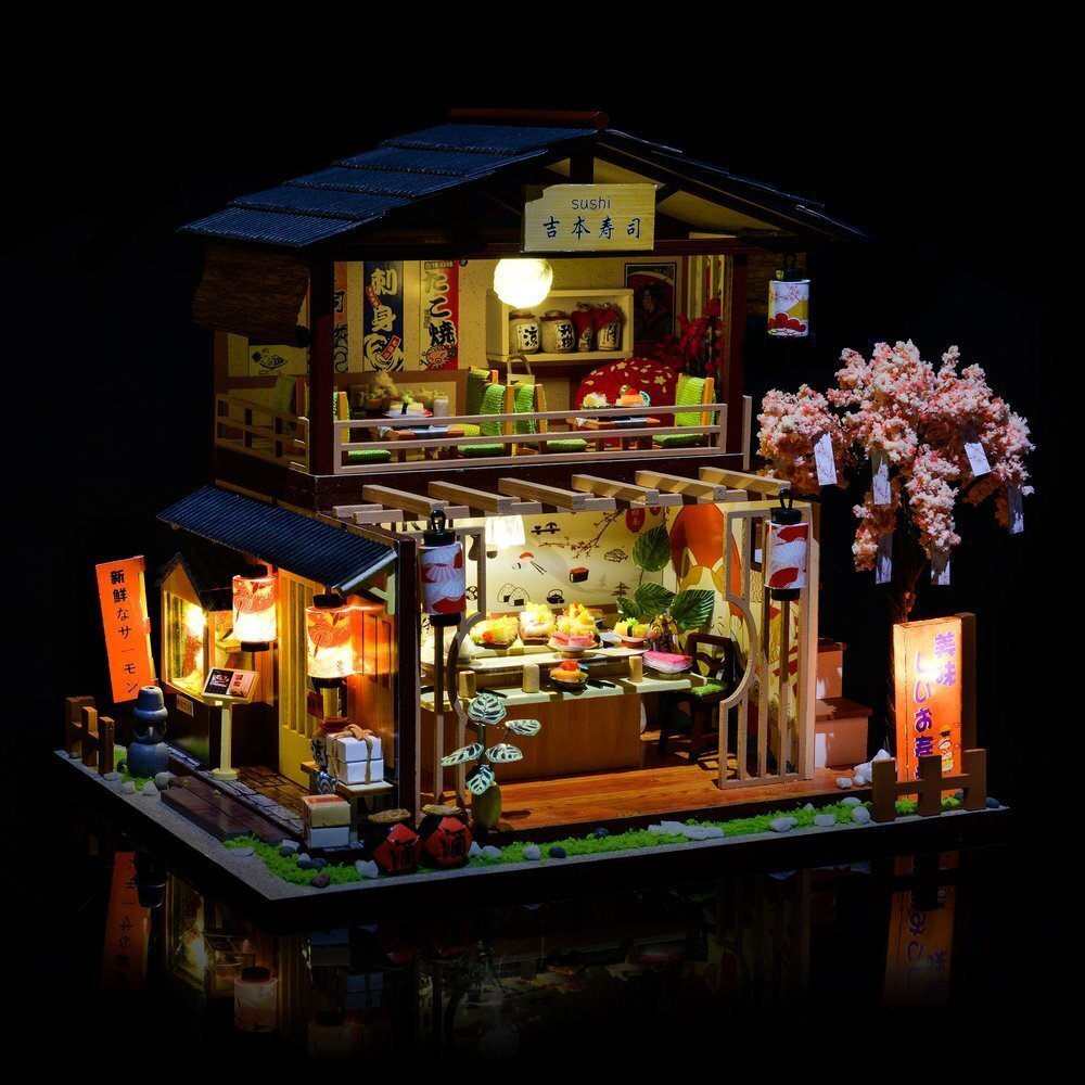 Surenkamas medinis LED konstruktorius Little Story Sushi House цена и информация | Konstruktoriai ir kaladėlės | pigu.lt