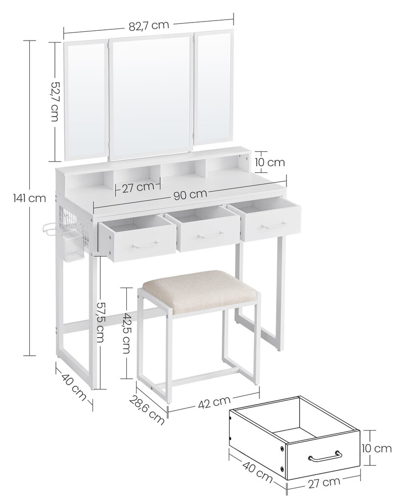 Kosmetinis staliukas Leobert RVT004W14, baltas kaina ir informacija | Kosmetiniai staliukai | pigu.lt