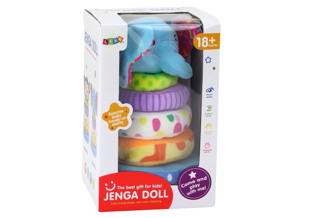 Pliušinė piramidė Dramblys Lean Toys, 6 d, 24 cm kaina ir informacija | Žaislai kūdikiams | pigu.lt