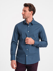 Мужская рубашка приталенного кроя из хлопка с узором - синяя v4 om-shcs-0151 124408-7 цена и информация | Рубашка мужская | pigu.lt