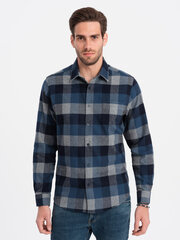 Мужская фланелевая рубашка в клетку — синяя v4 om-shcs-0150 124402-7 цена и информация | Рубашка мужская | pigu.lt