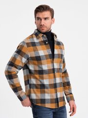 мужская фланелевая рубашка в клетку - желто-черная v2 om-shcs-0150 124400-7 цена и информация | Рубашка мужская | pigu.lt