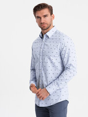 классическая мужская рубашка узкого кроя из хлопка с крабами - светло-голубая v6 om-shcs-0156 124375-7 цена и информация | Рубашка мужская | pigu.lt