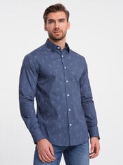 Классическая мужская хлопковая рубашка Slim Fit Palm Tree — темно-синий v5 om-shcs-0156 цена и информация | Мужские рубашки | pigu.lt