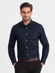 классическая мужская хлопковая рубашка приталенного кроя с якорями - темно-синяя v2 om-shcs-0156 124371-7 цена и информация | Мужские рубашки | pigu.lt