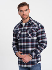 мужская фланелевая рубашка в клетку с карманами - темно-синий и красный v2 om-shcs-0149 124356-7 цена и информация | Рубашка мужская | pigu.lt