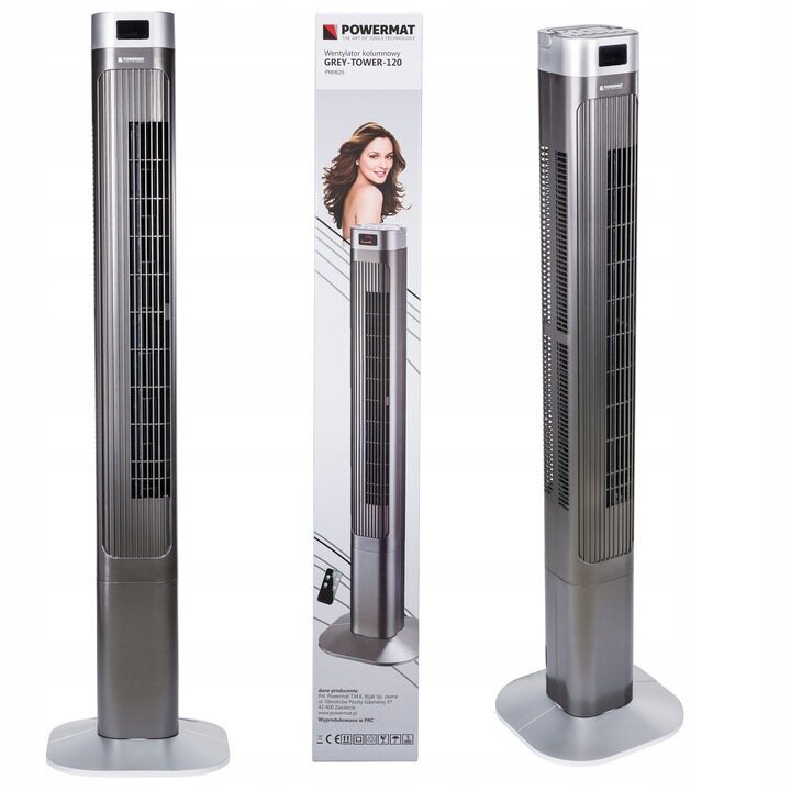 Ventiliatorius Powermat Tower-120, 90W, pilkas цена и информация | Ventiliatoriai | pigu.lt