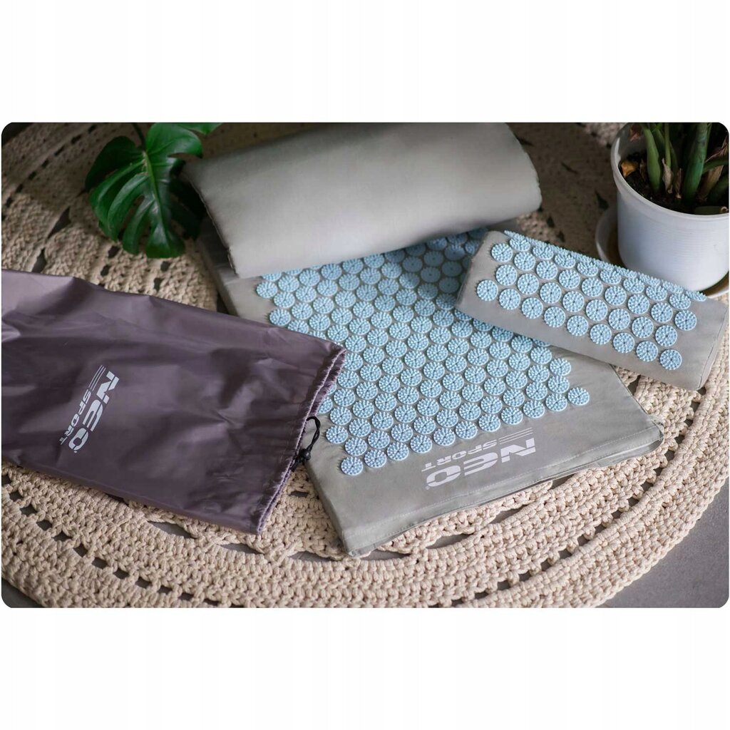Akupresūros masažinis kilimėlis su pagalve Neo-sport, 127x48x2.5cm, pilka/mėlyna kaina ir informacija | Masažo reikmenys | pigu.lt