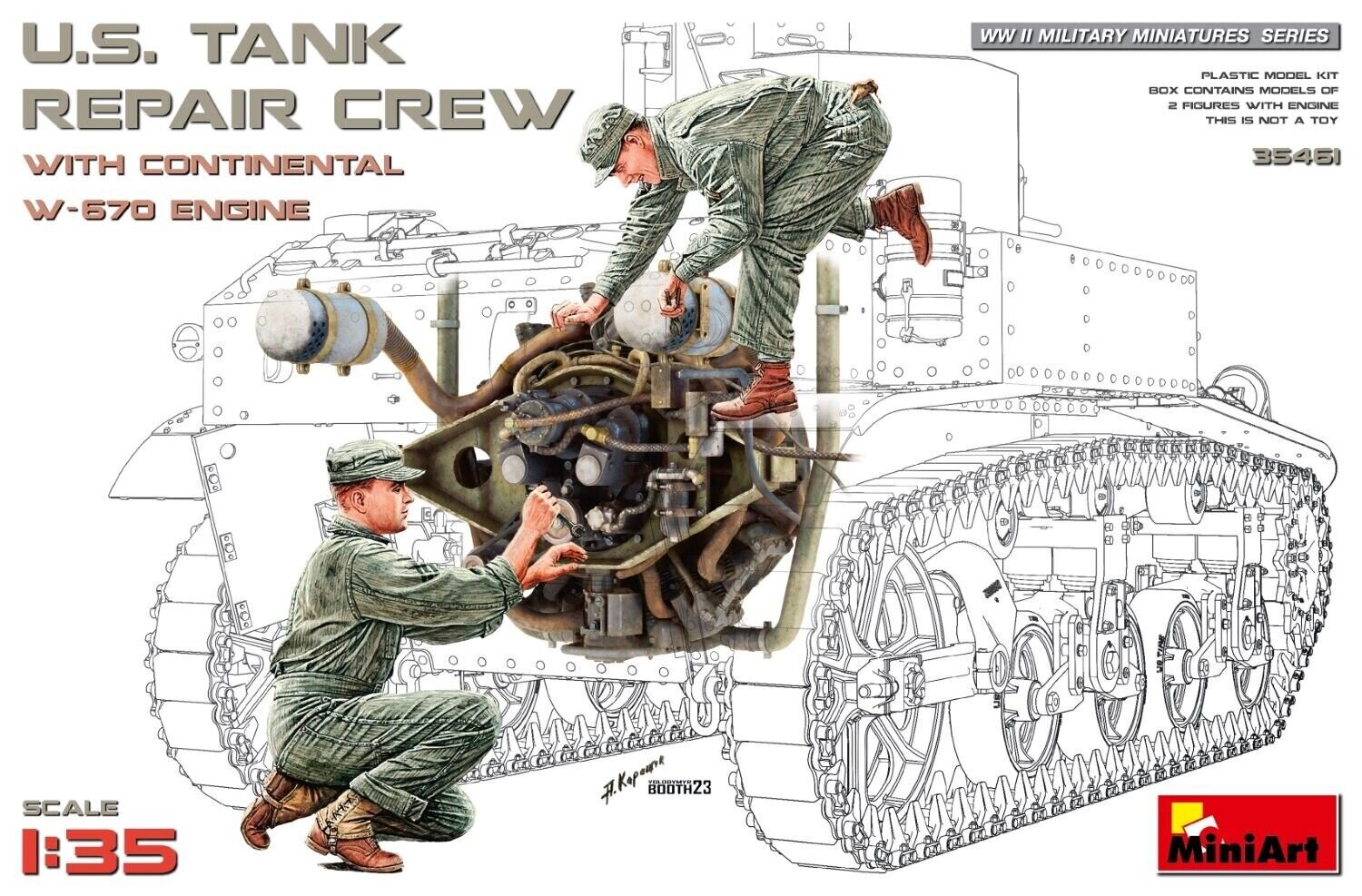 Klijuojamas modelis MiniArt 35461 U.S. Tank Repair Crew with Continental W-670 Engine 1/35 kaina ir informacija | Klijuojami modeliai | pigu.lt