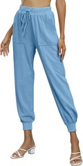 Женские легкие хлопковые брюки Shujin, голубые цена и информация | Брюки цвета слоновой кости | pigu.lt