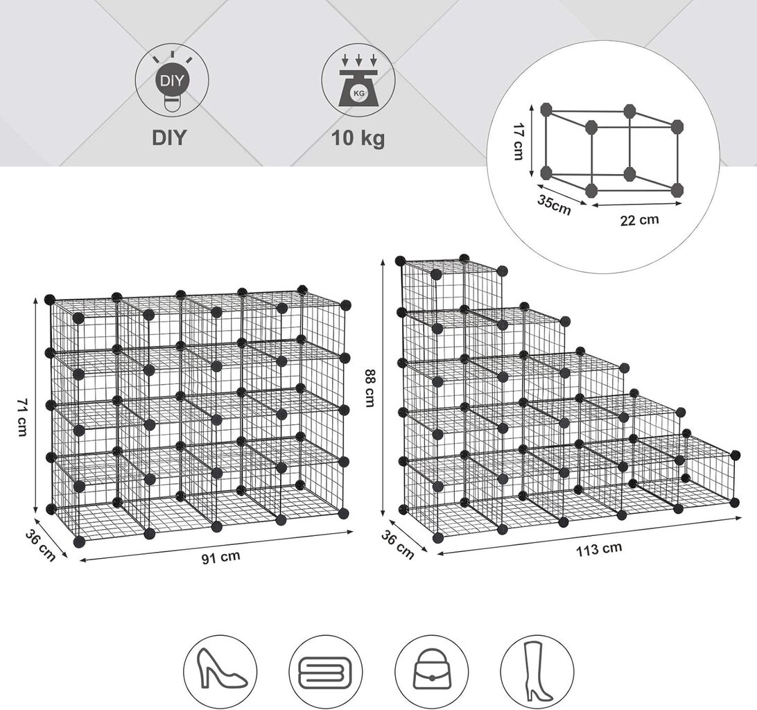 Songmics batų lentyna LPI44HS, juoda kaina ir informacija | Pakabos, maišai drabužiams | pigu.lt