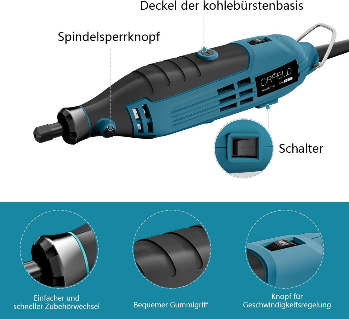 Orfeld daugiafunkcis įrankis, 127 priedai, 160 W, 10 000–36 000 aps./min. kaina ir informacija | Mechaniniai įrankiai | pigu.lt