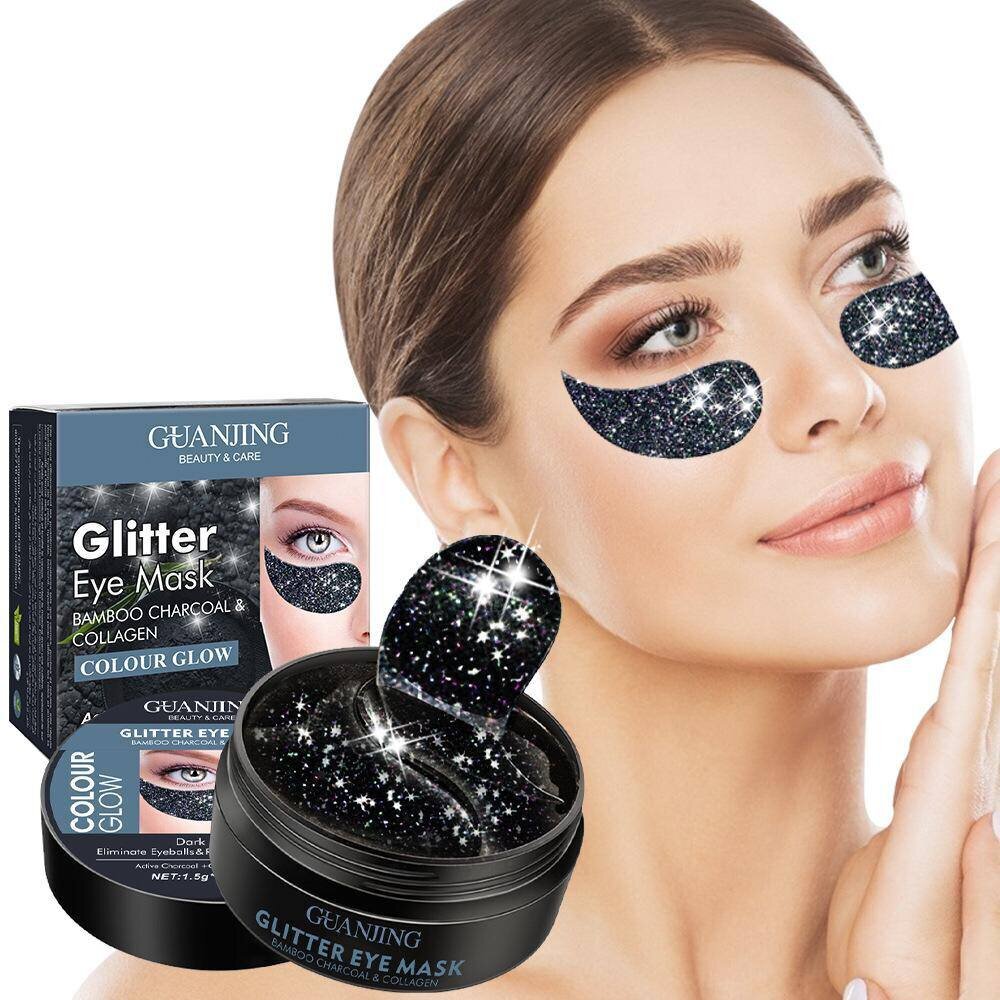 Paakių kaukės Guanjing Collagen & Bamboo Charcoal Eye Pads, Black Glitter, 60 vnt kaina ir informacija | Veido kaukės, paakių kaukės | pigu.lt