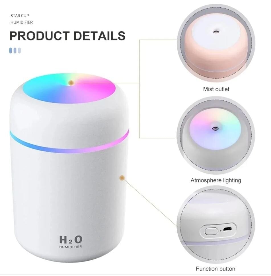 Drėkintuvas su LED lempute H2O Humidifier, juodas kaina ir informacija | Oro drėkintuvai | pigu.lt
