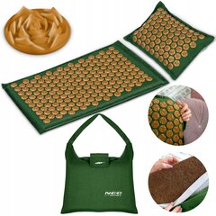 Akupresūros masažinis kilimėlis su pagalve Neo-sport, 70x44x3cm, žalia/auksinė kaina ir informacija | Masažo reikmenys | pigu.lt