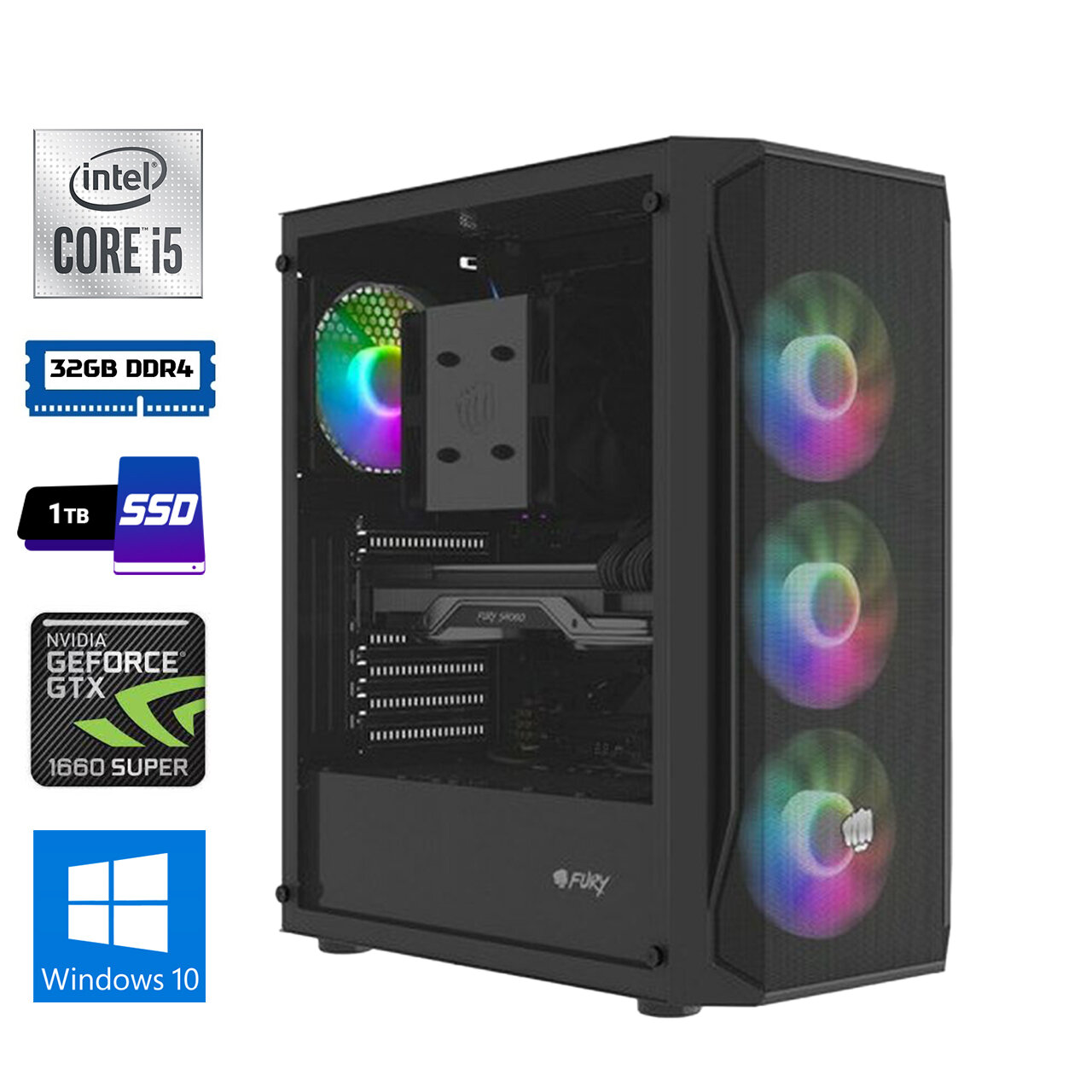 Компьютер Moonpoint gaming i5-11600F 32GB 1TB SSD+1TB HDD GTX1660 Super  WIN10Pro цена | pigu.lt