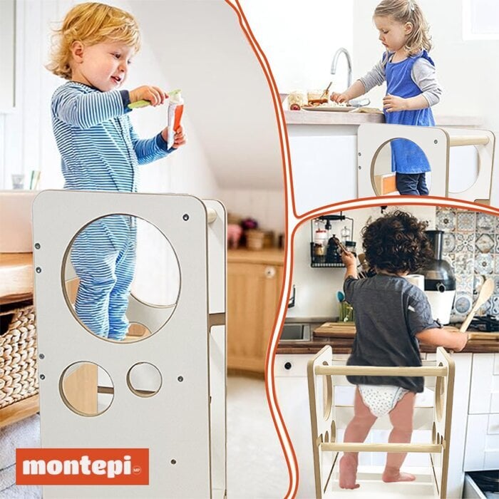 Virtuvės bokštelis Montepi Kamuolys, baltas kaina ir informacija | Vaikiškos kėdutės ir staliukai | pigu.lt