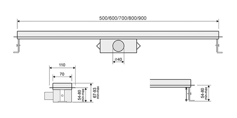 Juodas dušo latakas su įklijuojama plytele 700 mm цена и информация | Dušo latakai | pigu.lt