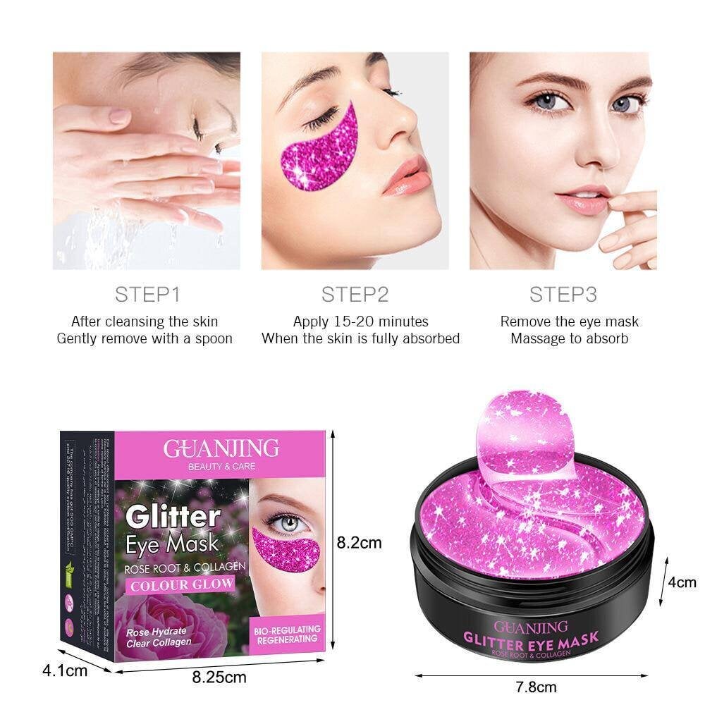 Paakių kaukės Guanjing Collagen & Rose Root Eye Pads, Pink Glitter, 60 vnt цена и информация | Veido kaukės, paakių kaukės | pigu.lt