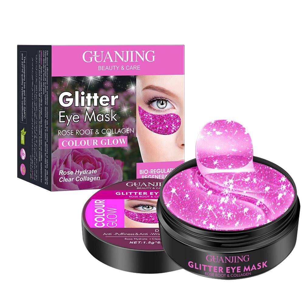 Paakių kaukės Guanjing Collagen & Rose Root Eye Pads, Pink Glitter, 60 vnt kaina ir informacija | Veido kaukės, paakių kaukės | pigu.lt