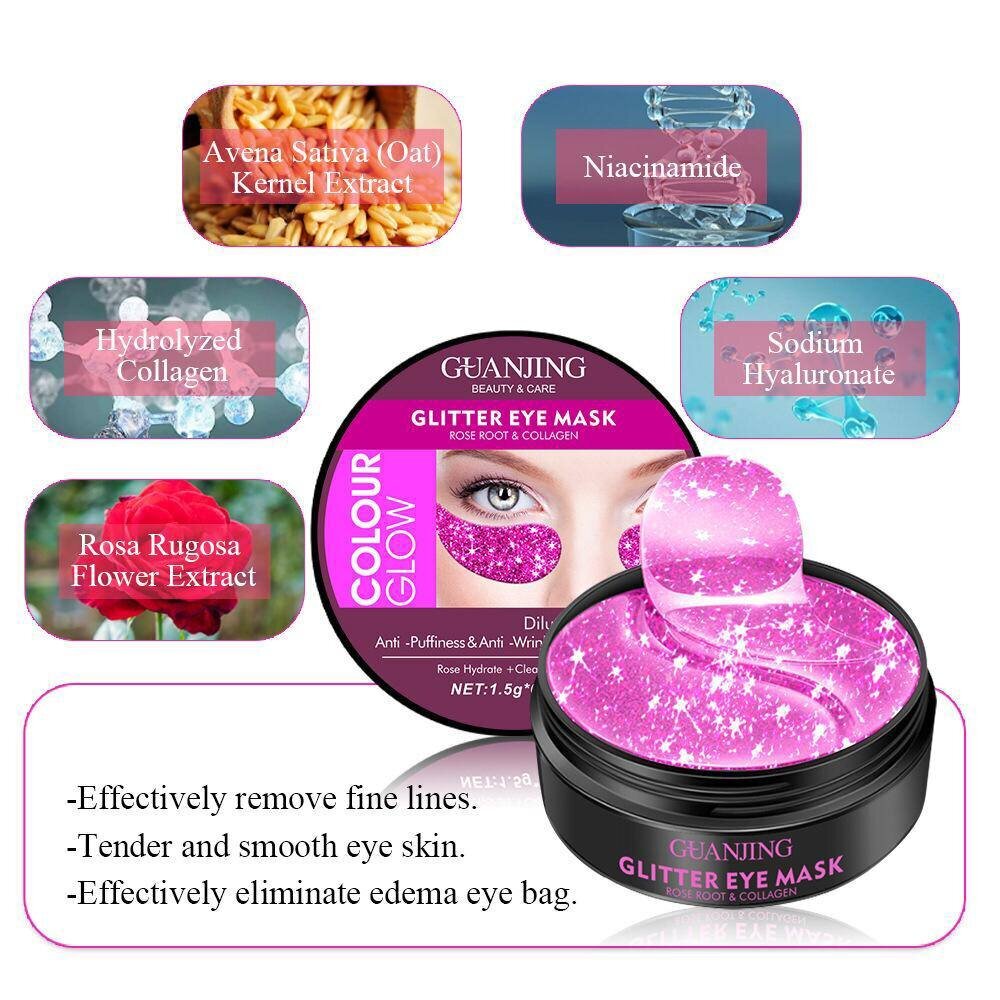 Paakių kaukės Guanjing Collagen & Rose Root Eye Pads, Pink Glitter, 60 vnt kaina ir informacija | Veido kaukės, paakių kaukės | pigu.lt